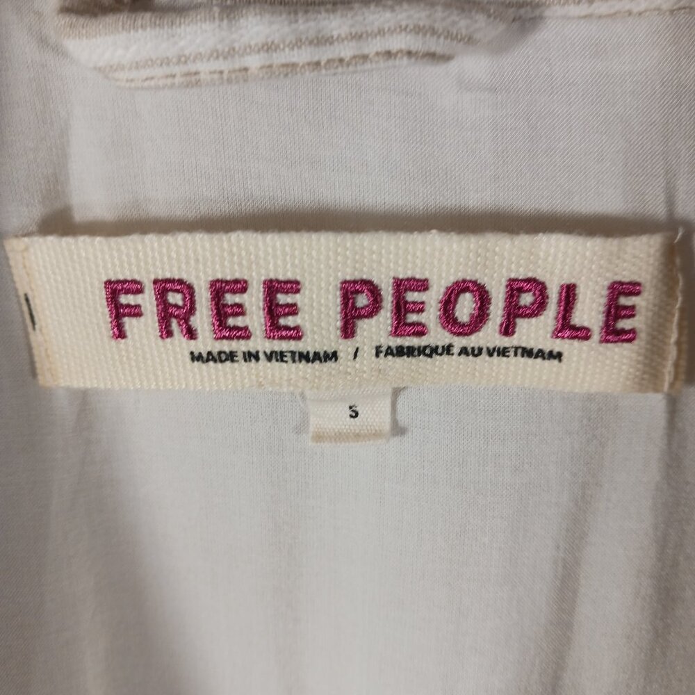 Free People "Fern" Oversized Striped Linen Blend Blazer, Ruched Sleeves SZ Small - Picture 2 of 16